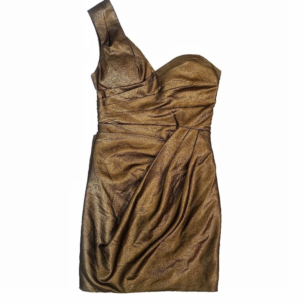 Robert Rodriguez Gold One Shoulder Cocktail Dress